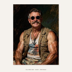 Teddy Roosevelt Surfer Oil Painting Print - full unframed print view, 300 DPI print-ready quality