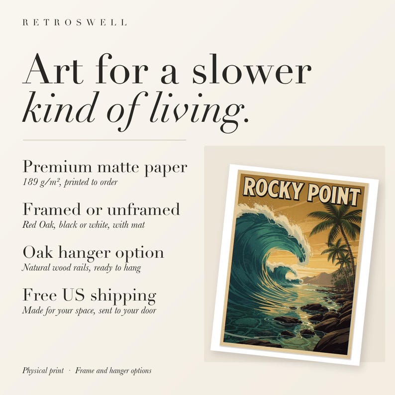 Rocky Point Surf Travel Poster, Framed or Unframed Vintage Style Coastal Print image 11