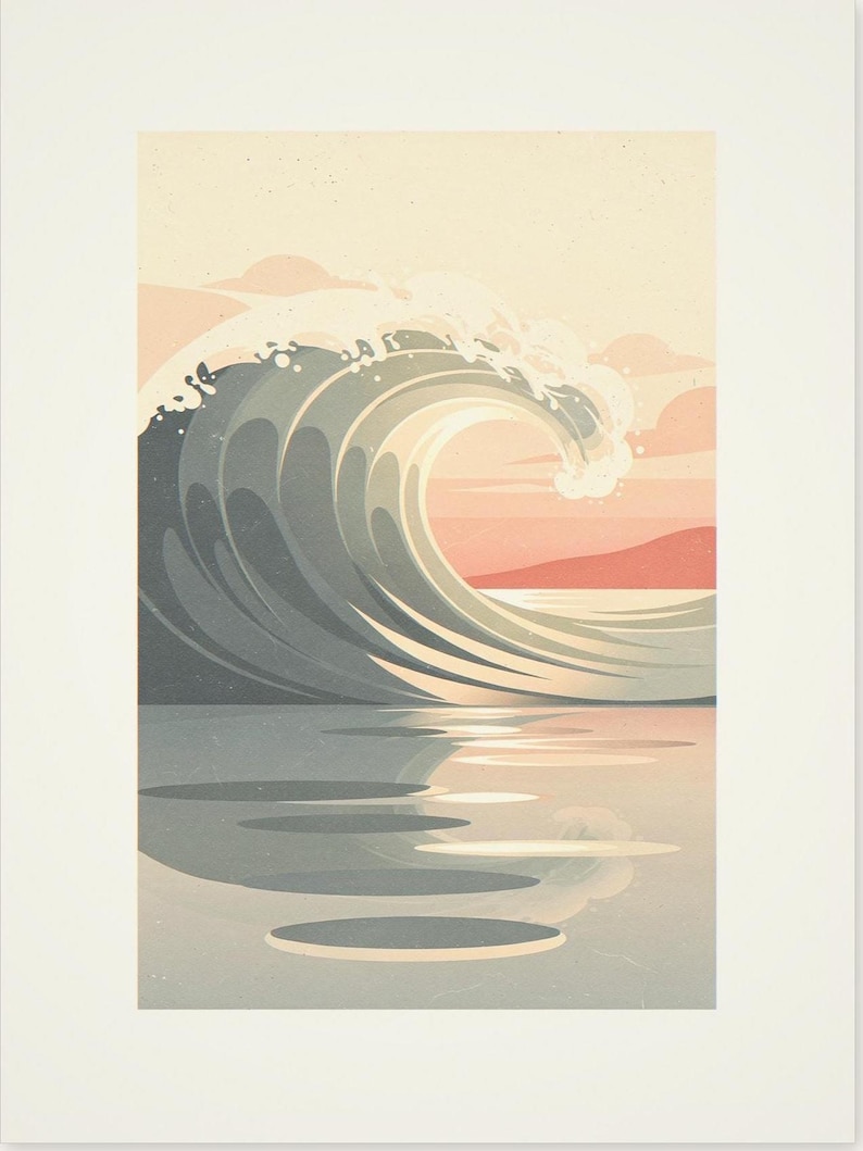 Pastel Curling Wave Nursery Art Print, Framed or Unframed Coastal Baby Room Poster image 10