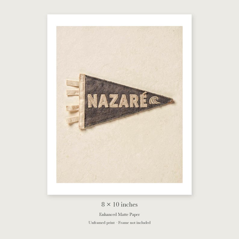 Nazaré Surf Pennant unframed 8 by 10 inch print on enhanced matte paper, shown with its white paper border.