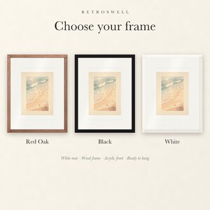 Frame options for Ocean Waves: Red Oak, black and white wood frames, each with a white mat.