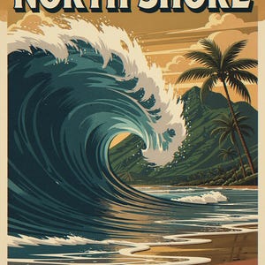 North Shore coastal scene unframed printed artwork and full composition with its paper border.