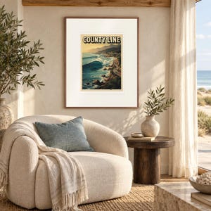 County Line Surf Travel Poster, Framed or Unframed Vintage Style Coastal Print image 3