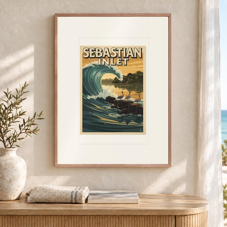 Póster de viaje de surf de Sebastian Inlet, lámina costera de estilo vintage con o sin marco. imagen 12