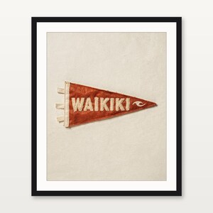 Waikiki, Oahu, Hawaii Surf Pennant Print | Vintage Felt Pennant Art | Beach House Decor | Retro Surf Wall Art | Printable Digital Download image 3
