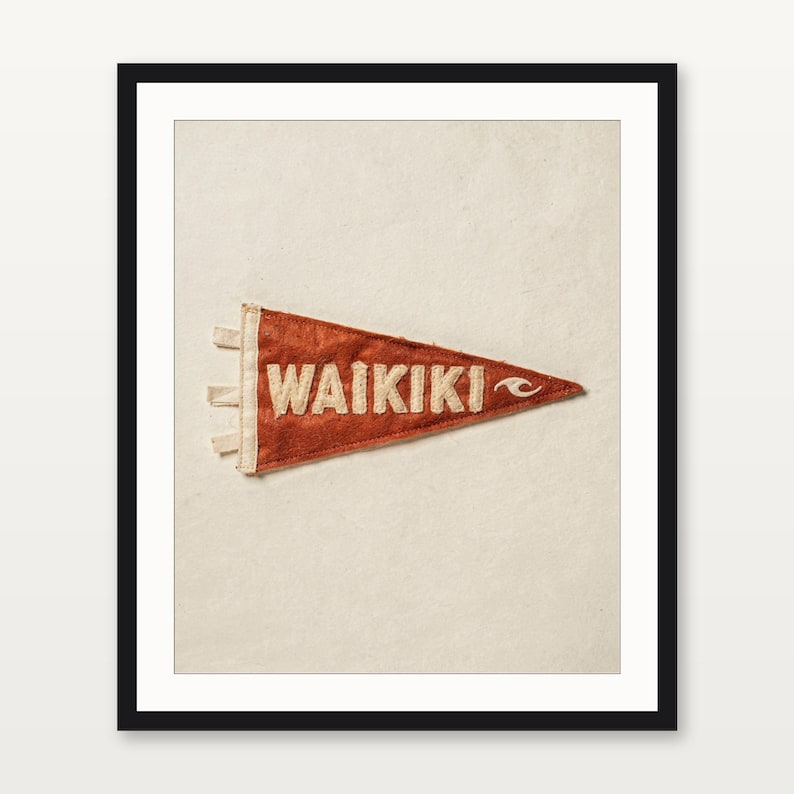 Waikiki, Oahu, Hawaii Surf Pennant Print | Vintage Felt Pennant Art | Beach House Decor | Retro Surf Wall Art | Printable Digital Download image 3