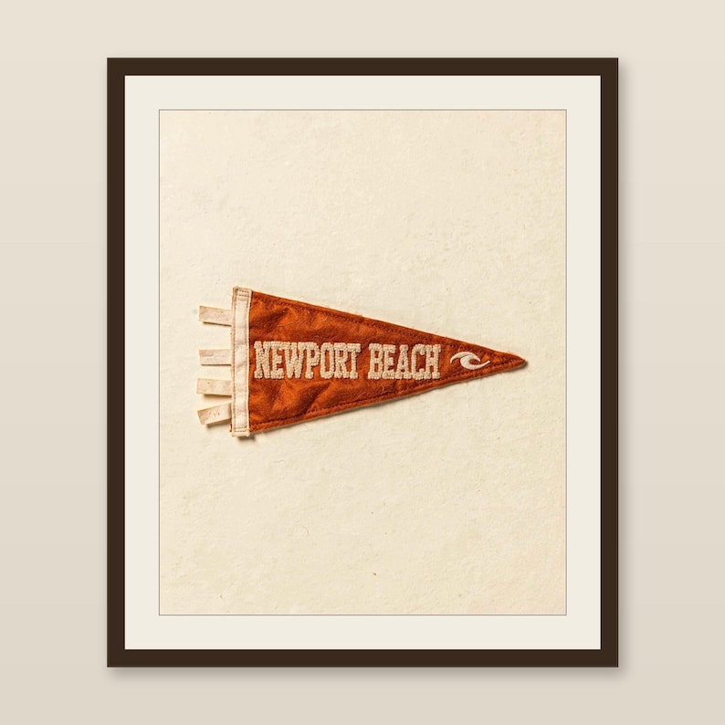 Newport Beach, California Surf Pennant Print | Vintage Felt Pennant Art | Beach House Decor | Retro Surf Wall Art | Printable Digital Downlo image 1