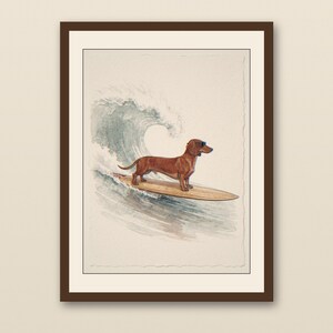 Dachshund Surfing Print | Watercolor Dog Wall Art | Printable Coastal Decor | Beach House Art | Funny Dog Lover Gift