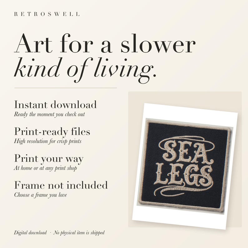 Sea Legs Patch Print | Vintage Embroidered Patch Wall Art (Digital Download) image 4