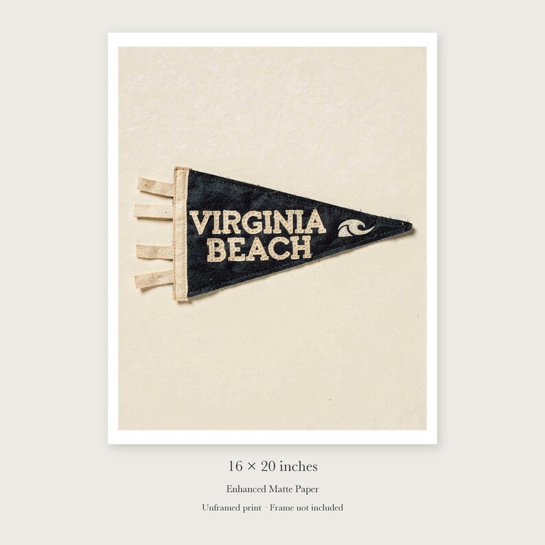 Virginia Beach Surf Pennant unframed 16 by 20 inch print on enhanced matte paper, shown with its white paper border.