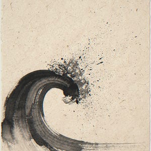 Curling wave unframed printed artwork and full composition with its paper border.