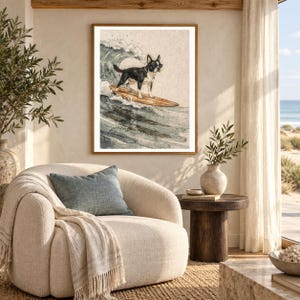 Boston Terrier Surfing Art Print | Watercolor Dog Wall Art (Digital Download) image 5