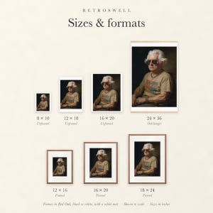 Sizes and formats for Thomas Jefferson, shown to scale: unframed prints, oak hanger and framed prints.