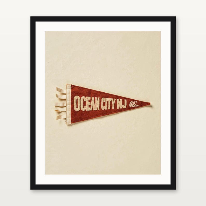 Ocean City, New Jersey Surf Pennant Print | Vintage Felt Pennant Art | Beach House Decor | Retro Surf Wall Art | Printable Digital Download image 3