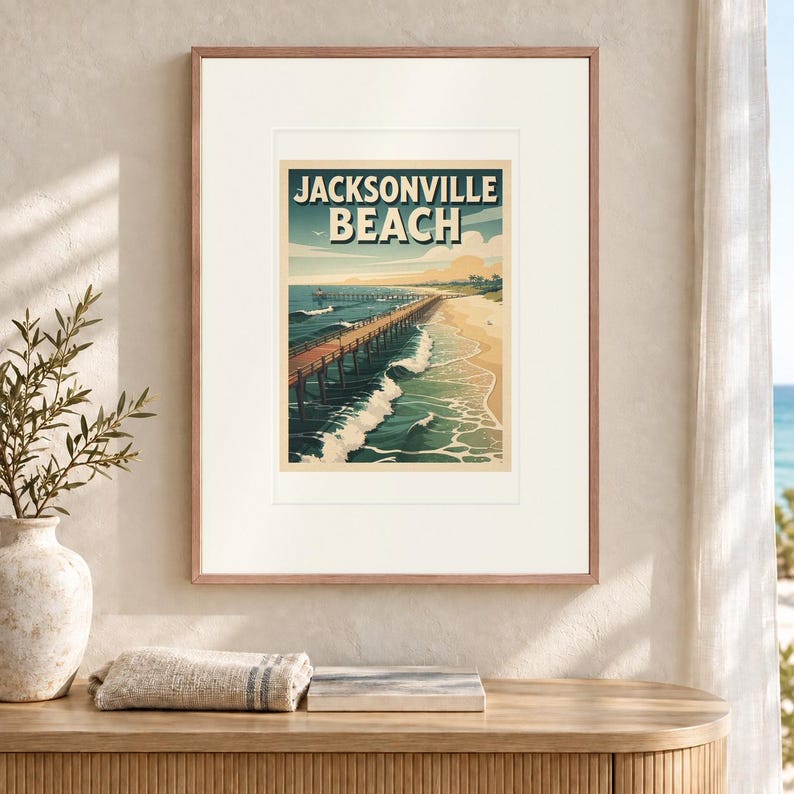 Jacksonville Beach Surf Travel Poster, Framed or Unframed Vintage Style Coastal Print image 12