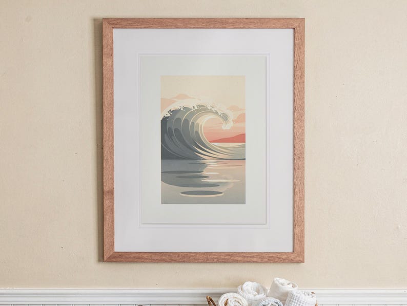 Pastel Curling Wave Nursery Art Print, Framed or Unframed Coastal Baby Room Poster image 13
