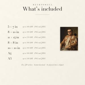 Files included with the James Monroe digital download: print sizes and resolutions.