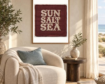 Sun Salt Sea Patch Print | Vintage Embroidered Patch Wall Art | Retro Surf Decor | Printable Beach House Art