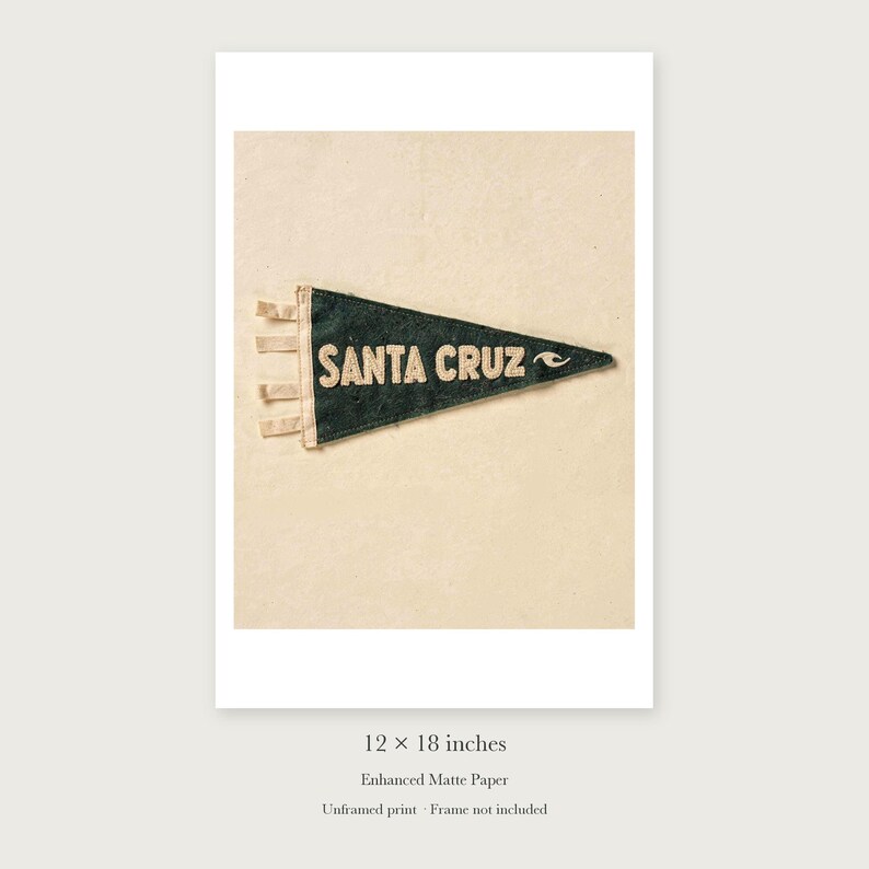 Lámina artística con banderín de surf de Santa Cruz, California, póster costero enmarcado o sin enmarcar. imagen 8