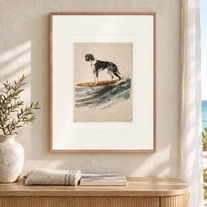 Great Dane Surfing Art Print, Framed or Unframed Coastal Dog Poster image 12