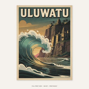 Uluwatu Bali Surf Poster - full unframed print view, 300 DPI print-ready quality