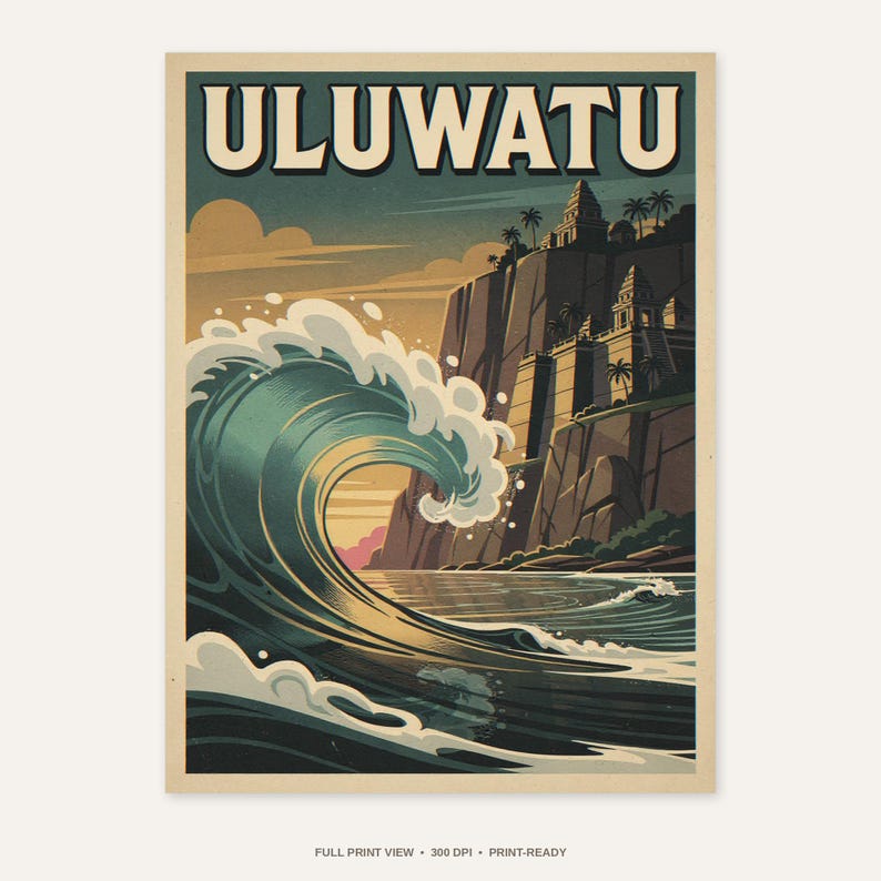 Uluwatu Bali Surf Poster - full unframed print view, 300 DPI print-ready quality