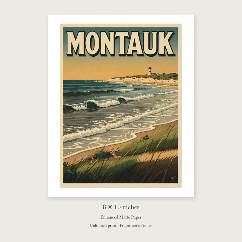 Montauk Surf unframed 8 by 10 inch print on enhanced matte paper, shown with its white paper border.