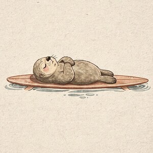 Sea Otter on Surfboard full artwork and composition, shown flat without a room setting.
