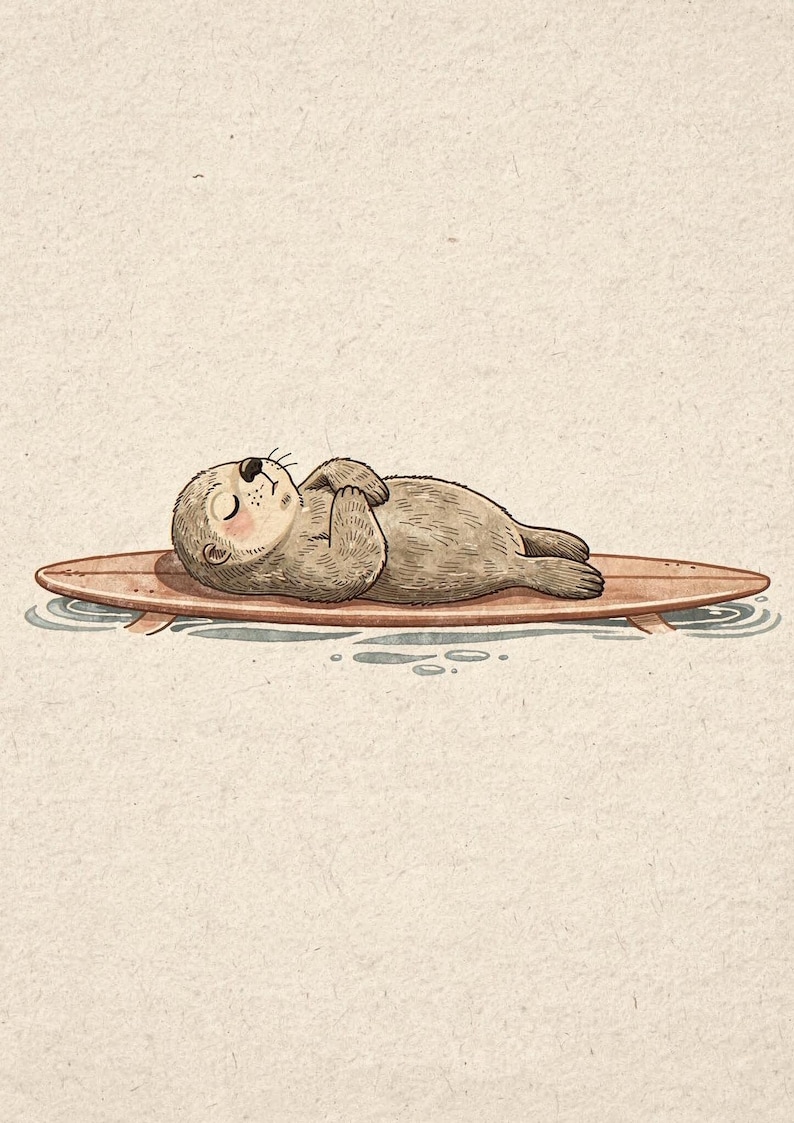 Sea Otter Surfboard Print