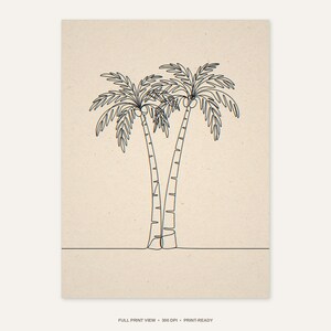 Boho Palm Tree Line Art - full unframed print view, 300 DPI print-ready quality