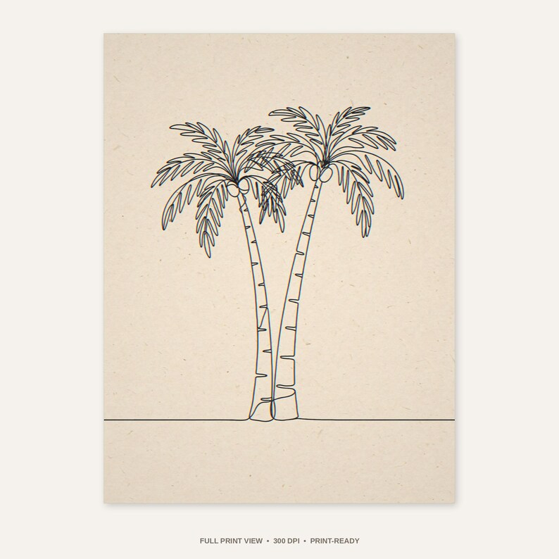 Boho Palm Tree Line Art - full unframed print view, 300 DPI print-ready quality