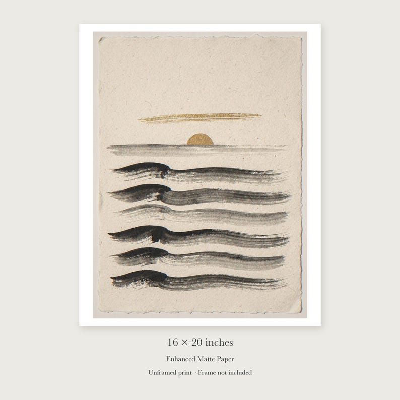 Layered Waves Ink Style unframed 16 by 20 inch print on enhanced matte paper, shown with its white paper border.