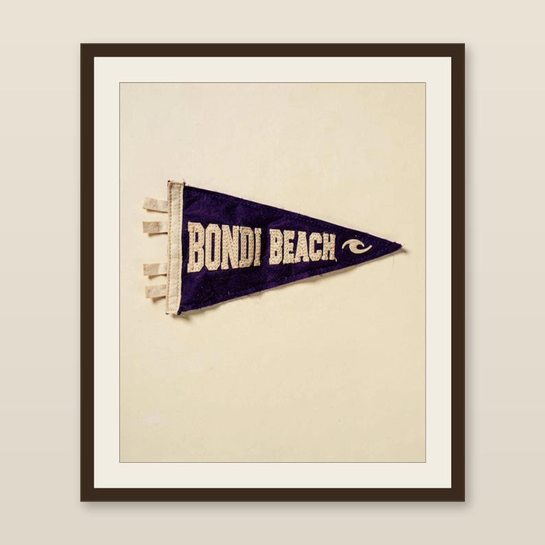 Bondi Beach, Sydney, Australia Surf Pennant Print | Vintage Felt Pennant Art | Beach House Decor | Retro Surf Wall Art | Printable Digital D image 1