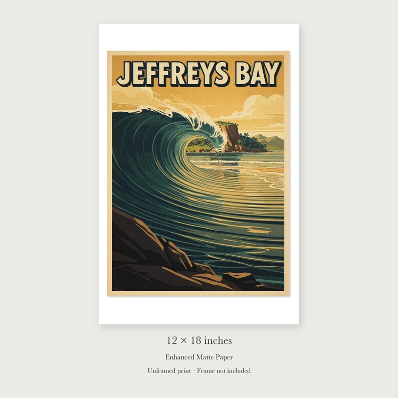 Jeffreys Bay Surf unframed 12 by 18 inch print on enhanced matte paper, shown with its white paper border.