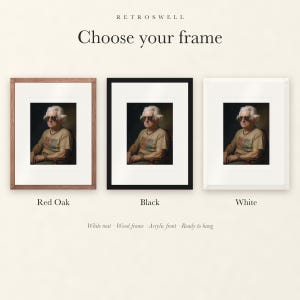 Frame options for Thomas Jefferson: Red Oak, black and white wood frames, each with a white mat.
