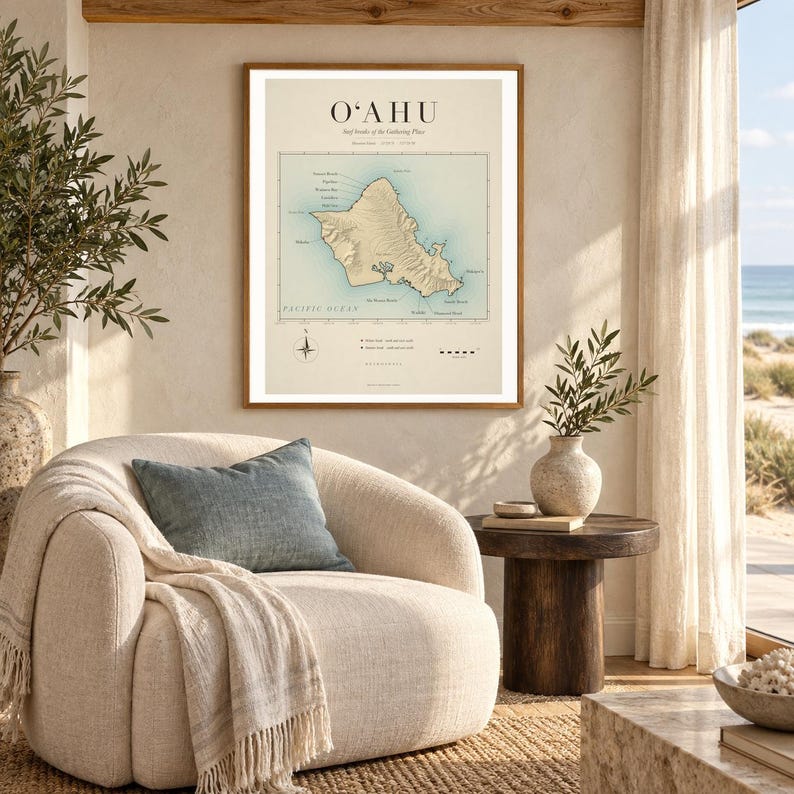 Oahu Surf Map | Vintage Hawaii Surf Breaks Print (Digital Download) image 5