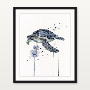 Sea Turtle Watercolor Print Coastal Wall Art Indigo Blue Ocean Painting Beach House Decor Printable Wall Art Digital Download image 3