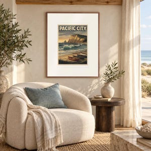 Pacific City Oregon Surf Travel Poster, Framed or Unframed Vintage Style Coastal Print image 3