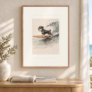 Miniature Schnauzer Surfing Art Print, Framed or Unframed Coastal Dog Poster image 12