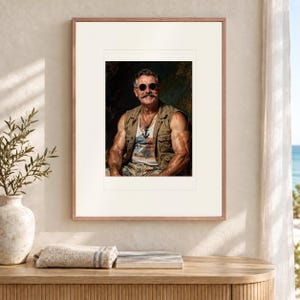 Teddy Roosevelt Art Print, Funny Sunglasses and Vest Portrait, Framed or Unframed image 2
