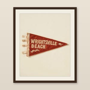Wrightsville Beach, North Carolina Surf Pennant Print | Vintage Felt Pennant Art | Beach House Decor | Retro Surf Wall Art | Printable Digit image 1