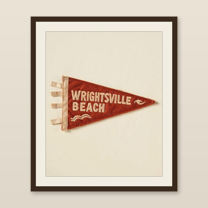 Wrightsville Beach, North Carolina Surf Pennant Print | Vintage Felt Pennant Art | Beach House Decor | Retro Surf Wall Art | Printable Digit image 1