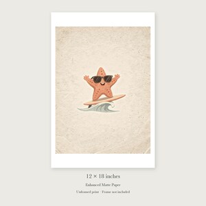 Surfing Starfish unframed 12 by 18 inch print on enhanced matte paper, shown with its white paper border.