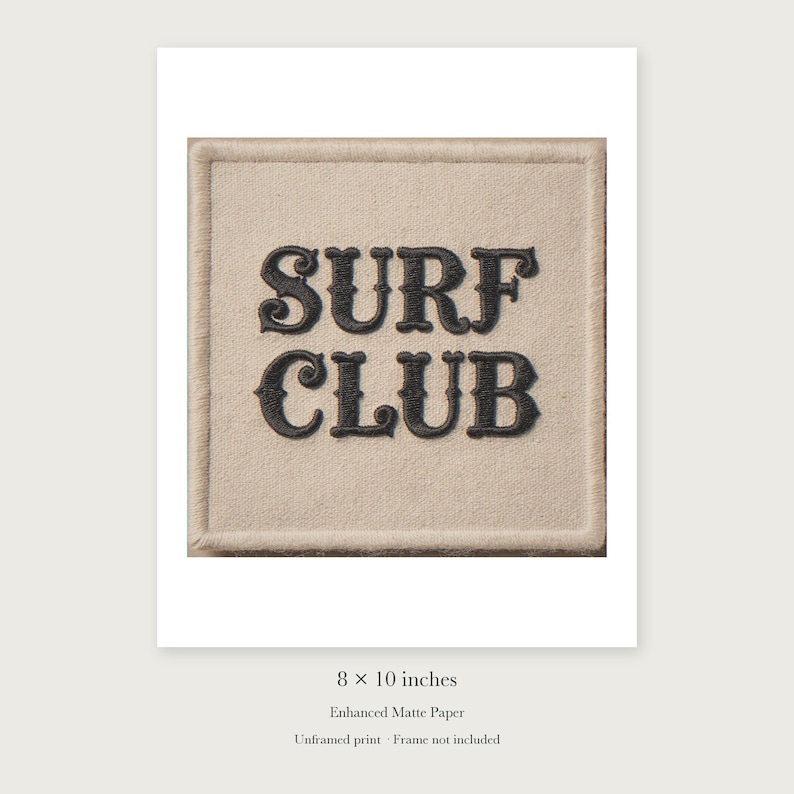 Surf Club Patch unframed 8 by 10 inch print on enhanced matte paper, shown with its white paper border.