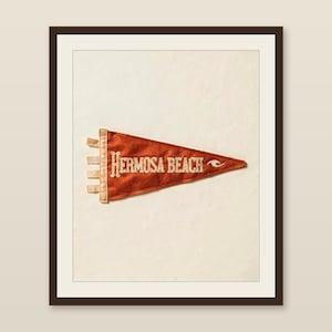 Hermosa Beach, California Surf Pennant Print | Vintage Felt Pennant Art | Beach House Decor | Retro Surf Wall Art | Printable Digital Downlo image 1