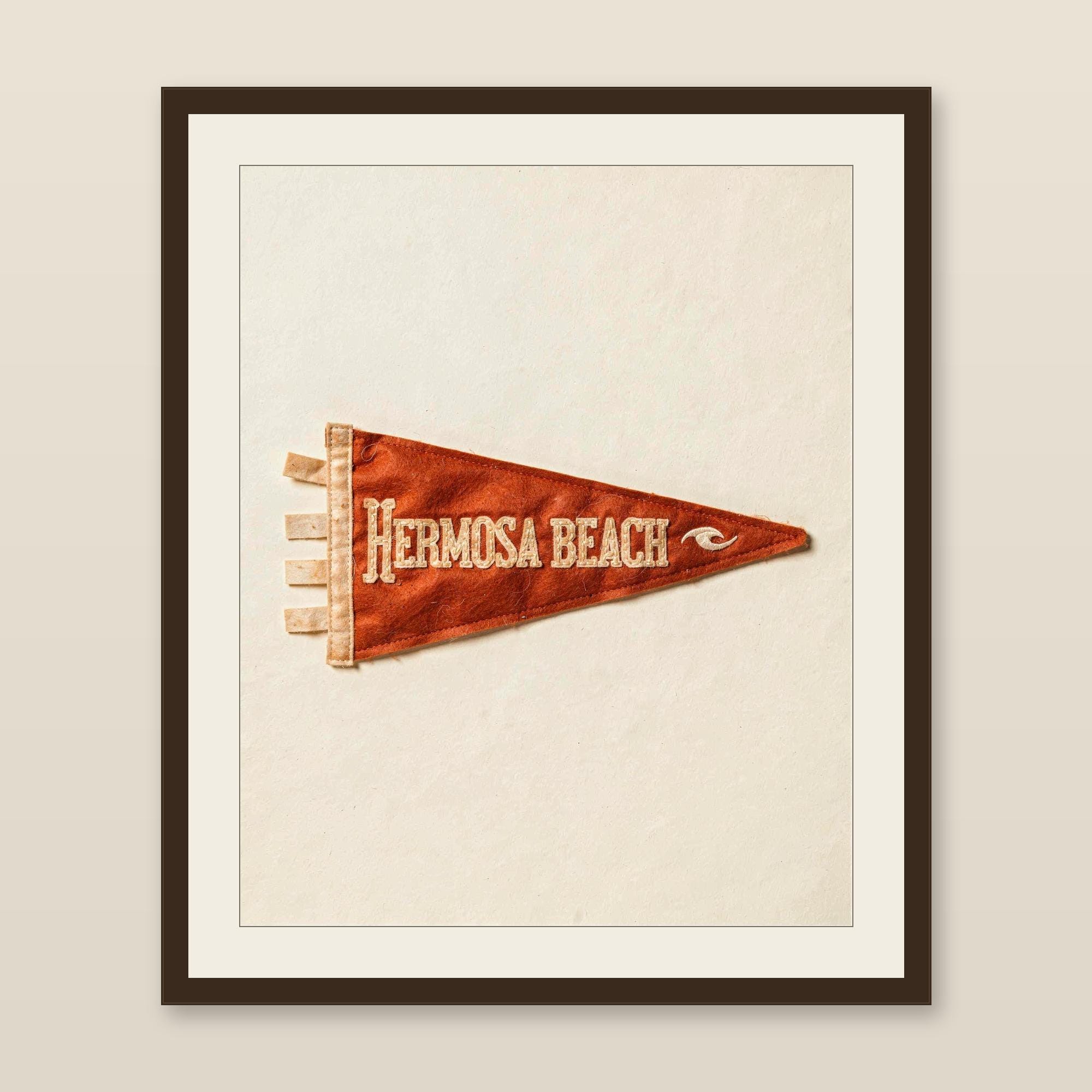 Hermosa Beach, California Surf Pennant Print | Vintage Felt Pennant Art | Beach House Decor | Retro Surf Wall Art | Printable Digital Downlo