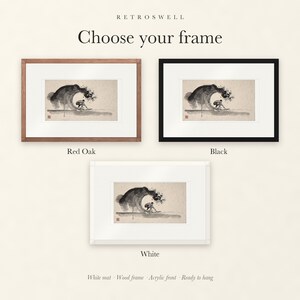 Frame options for Surfer in the Barrel Xieyi Ink: Red Oak, black and white wood frames, each with a white mat.