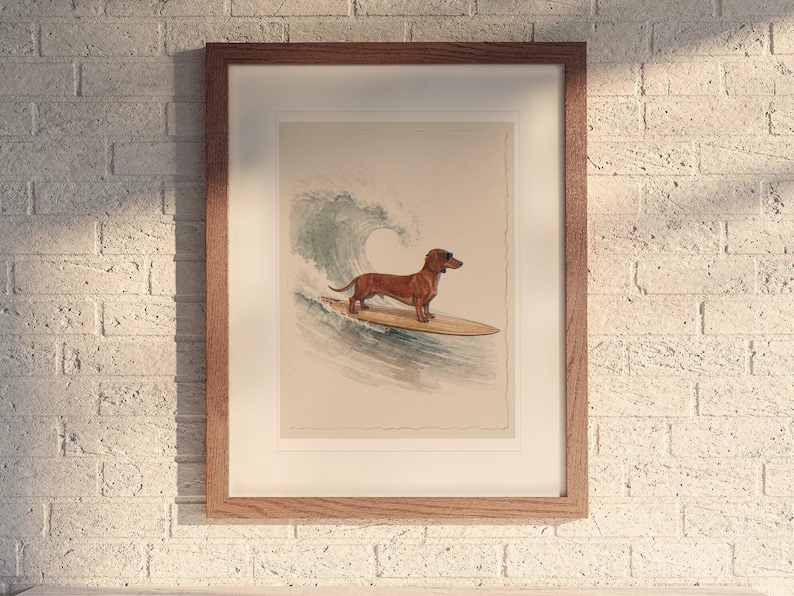 Dachshund Surfing Print