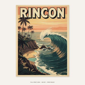 Rincon California Surf Poster - full unframed print view, 300 DPI print-ready quality