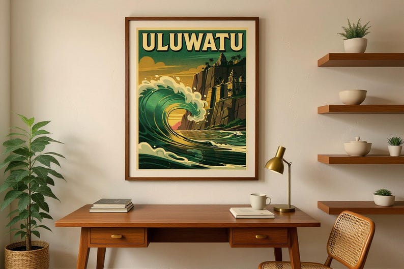 Uluwatu Bali Surf Poster | Vintage Surf Travel Poster | Retro Beach Wall Art | Coastal Decor Printable image 6